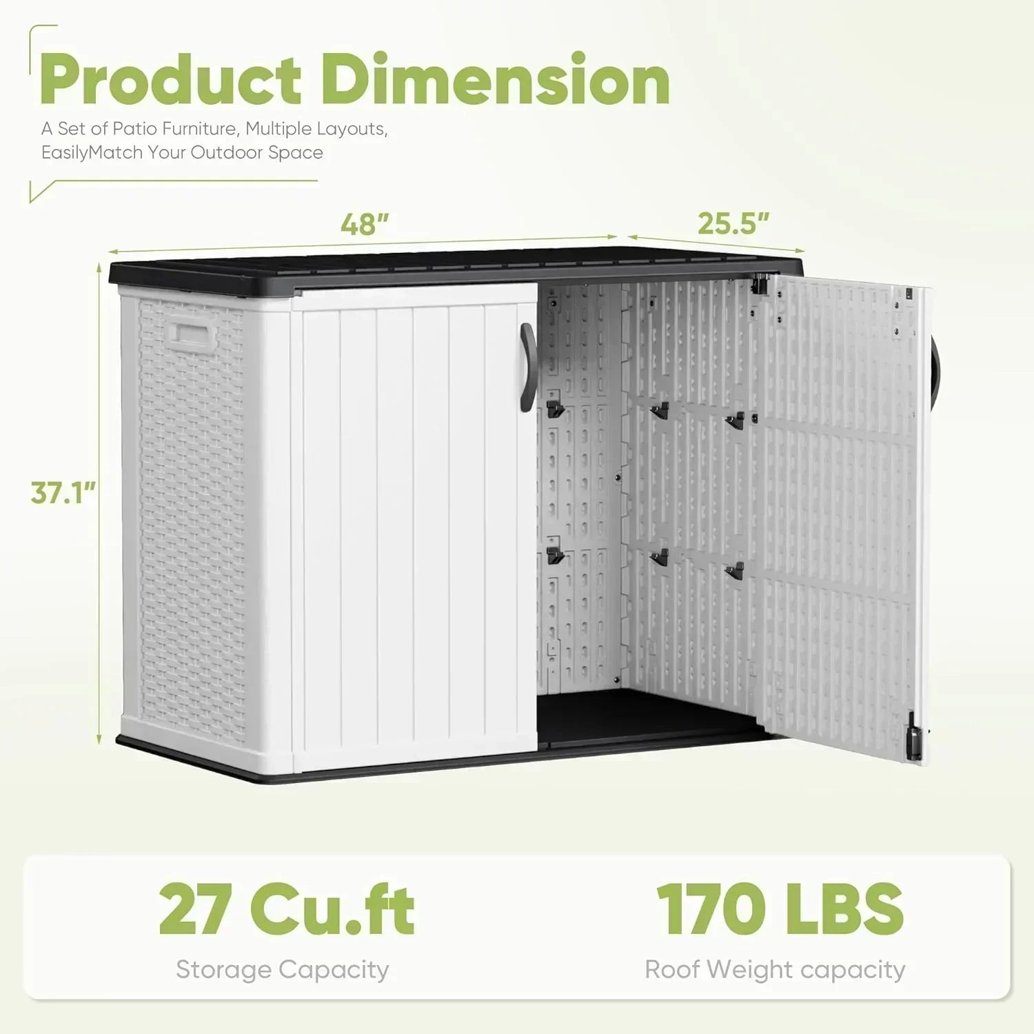 Devoko Outdoor Storage Cabinet 26 Cu Ft with Lockable Doors Horizontal Storage Shed Waterproof wourant