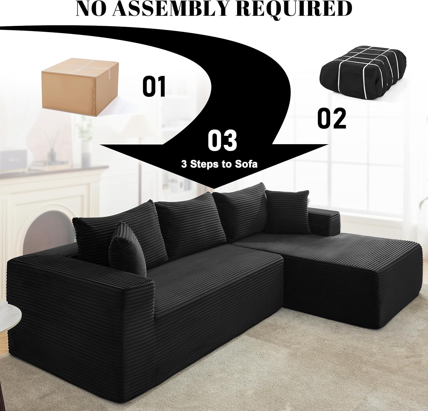 110-inch cloud sofa boneless sofa in the living room modular sofa with deep seats wourant