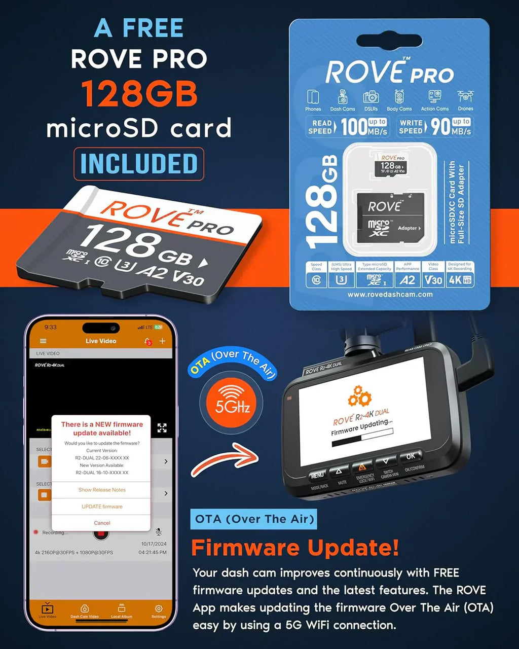 Driving recorder dual instrument cam front and rear Starvis 2 sensor free 128GB card 5G WiFi wourant
