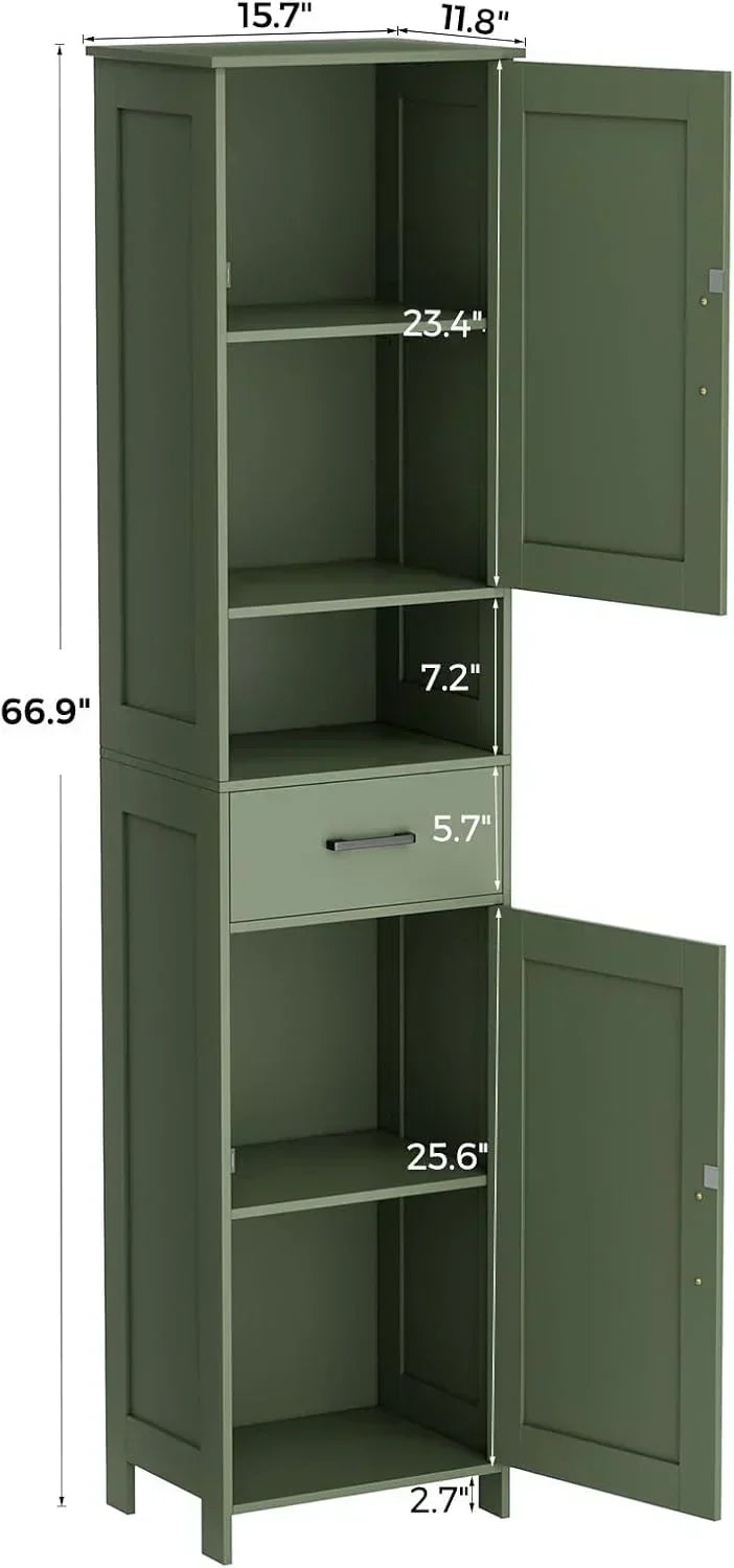 Homhedy 67" H Tall Bathroom Storage Cabinet with 2 Barn Doors and 1 Drawer Narrow Storage Unit wourant