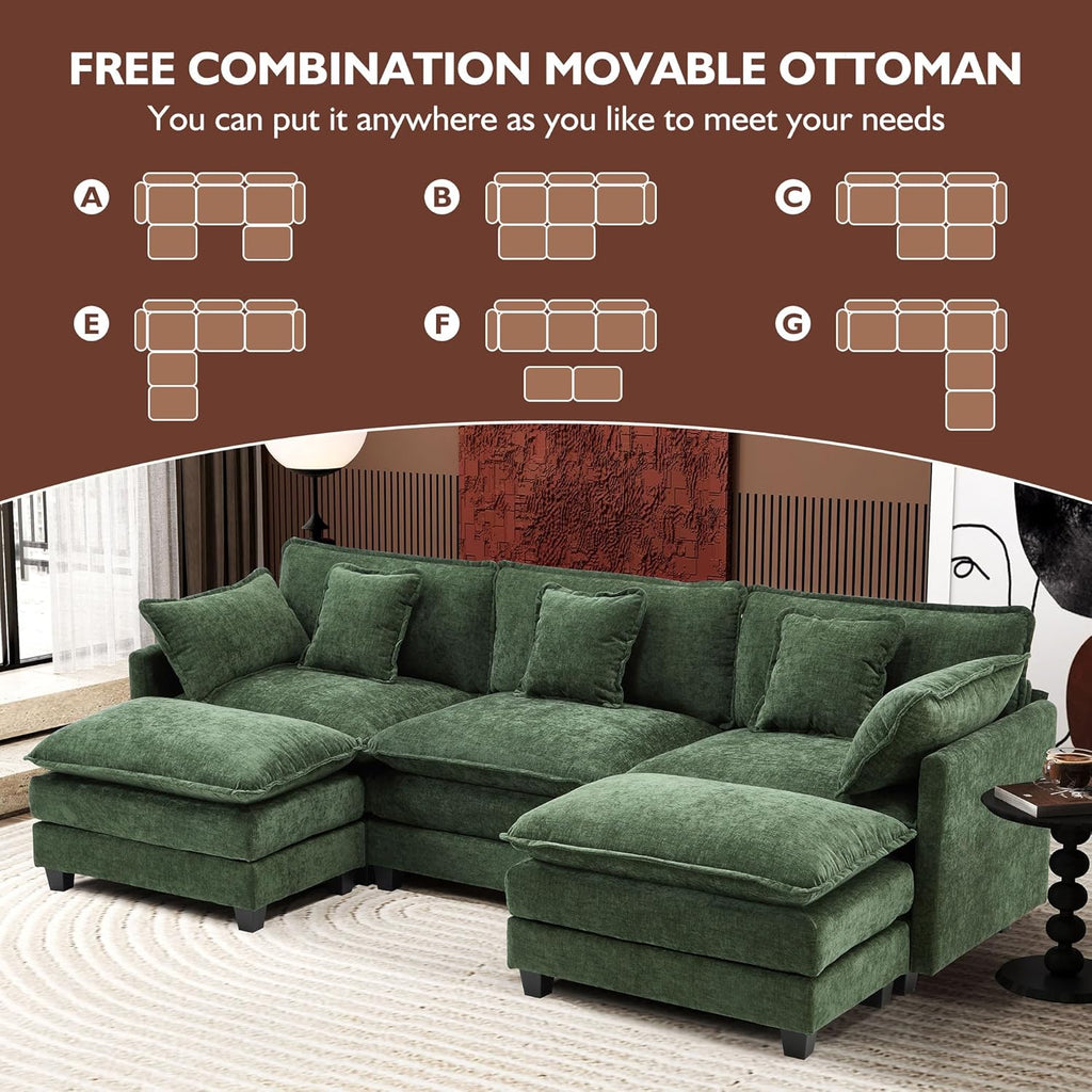 111.4 Inch L Shaped Modern Sofa Modular Cloud Sofa with Ottoman 4 Seater Chenille Deep Seat Sofa wourant