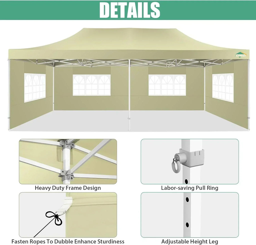 COBIZI 10x20 Heavy Duty Pop up Canopy Tent 6 sidewalls Commercial Canopy Wedding Party Tents wourant