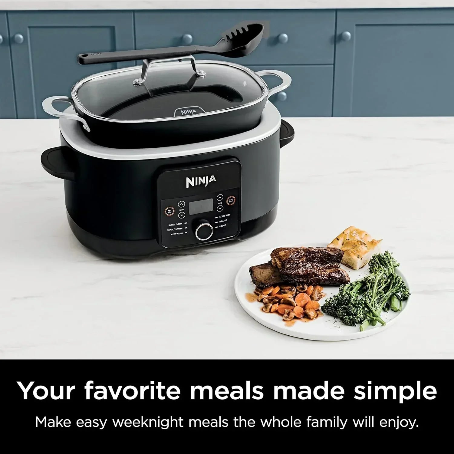 Ninja Slow Cooker 8.5 Quart Multi Cooker with Dutch oven steamer glass lid with integrated spoon wourant