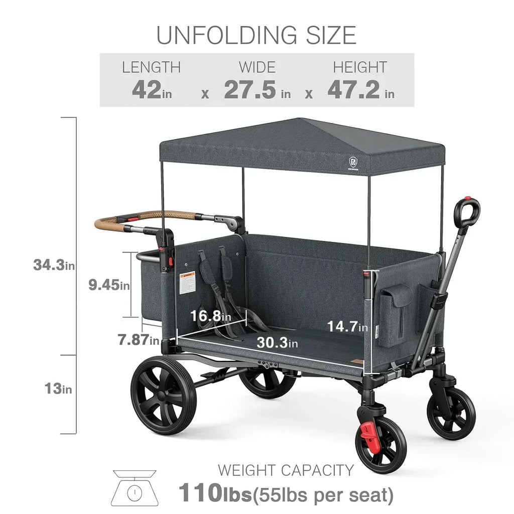 EVER ADVANCED Side-unzip Wagon Stroller for 2 Kids Push Pull Stroller with Adjustable Handle wourant