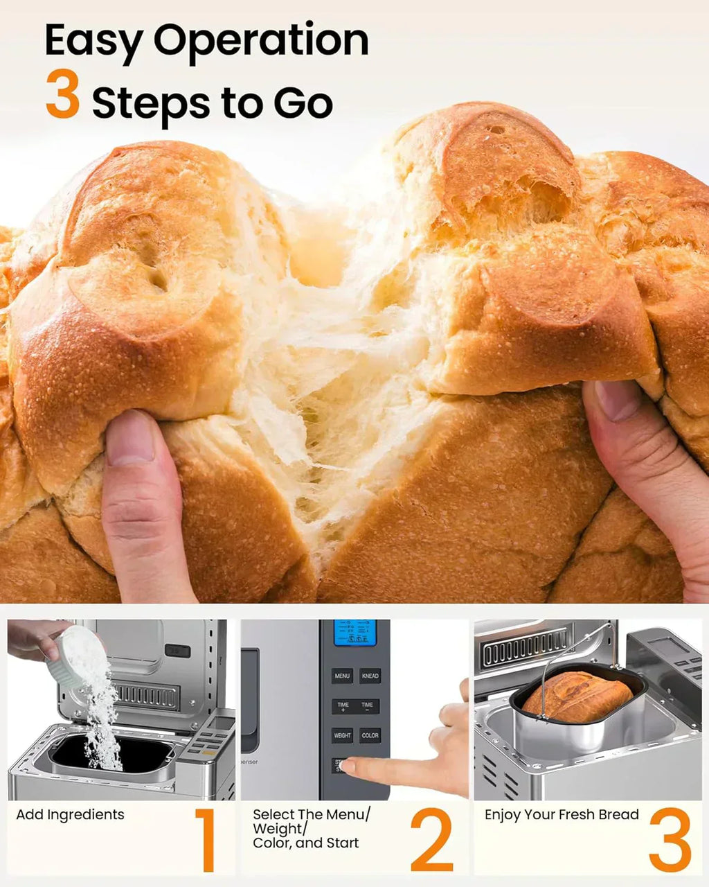 25-in-1 Bread Maker with Automatic Dual Dispenser 2-Pound Stainless Steel Bread Maker wourant