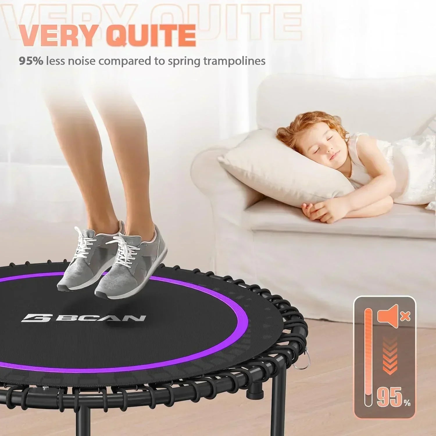 BCAN 450/550 LBS Foldable Mini Trampoline Fitness Trampoline Bungees Adjustable Foam Handle wourant