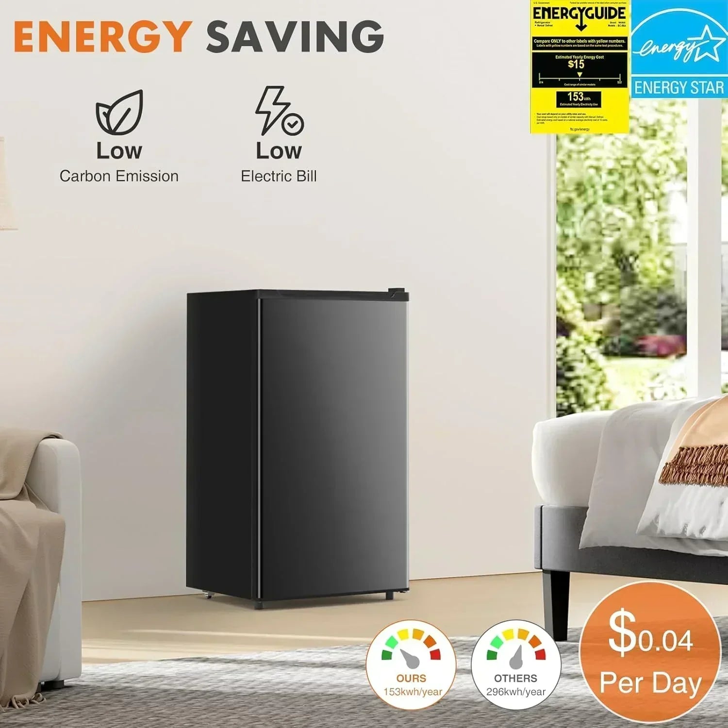 Sweetcrispy 3.2 Cu.Ft Mini Fridge Freezer Small Refrigerator Single Door Adjustable Thermostat wourant
