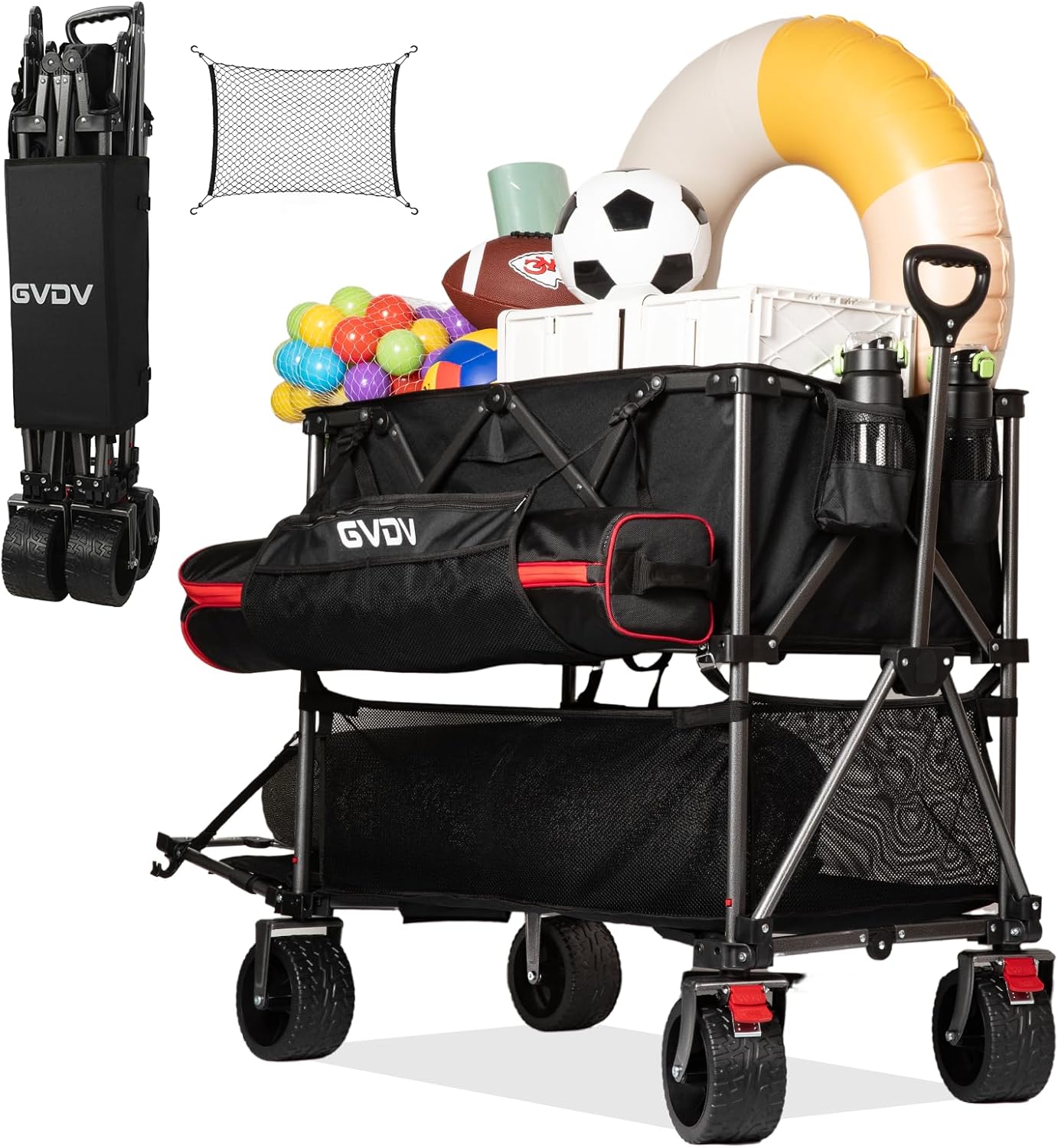 Double-decker cart 500 lb capacity 400 liter foldable cart all-terrain wheels foldable cart wourant