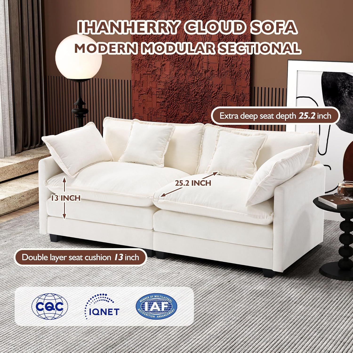 ihanherry 146-inch U-shaped modern sofa modular area cloud sofa wourant