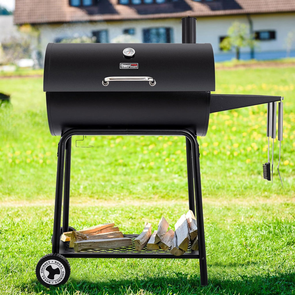 Royal Gourmet CC1830 30 Inch Barrel Charcoal Grill with Side Table Outdoor BBQ Grill  for Backyard wourant