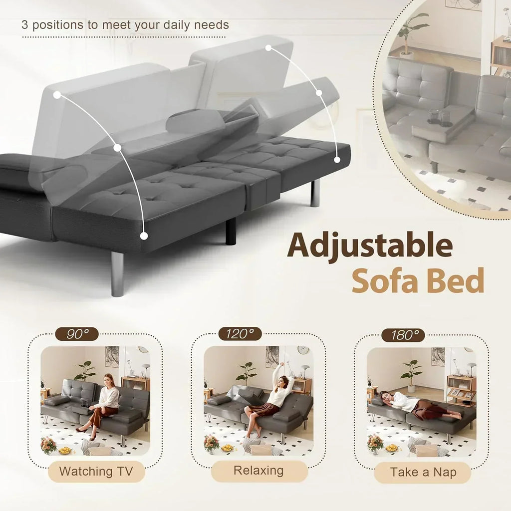 Shahoo Convertible Folding Futon Sofa Bed Sleeper Couch for Living Room Faux Leather wourant
