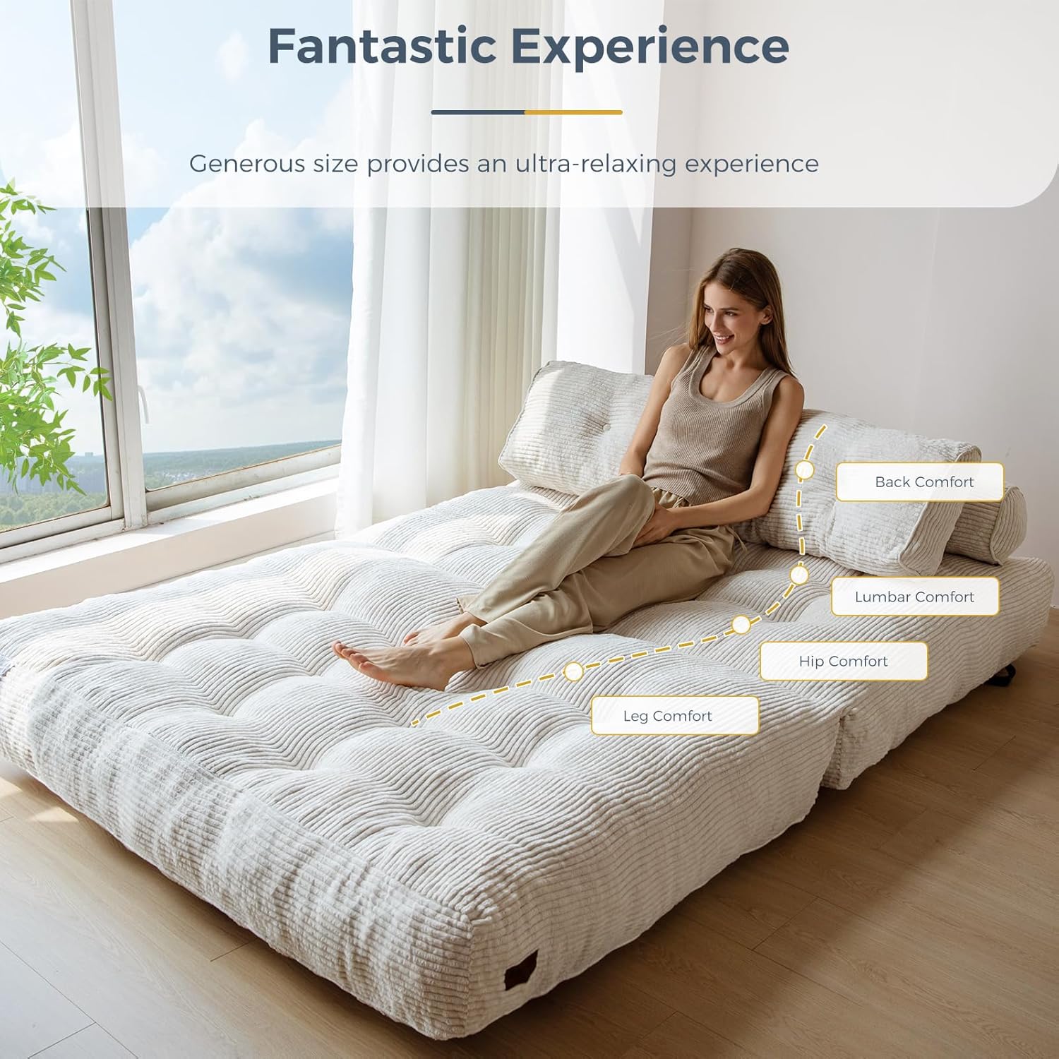 MAXYOYO Folding Sofa Bed Convertible Sleeper Chair with Pillow Foldable Mattress with Back Support wourant