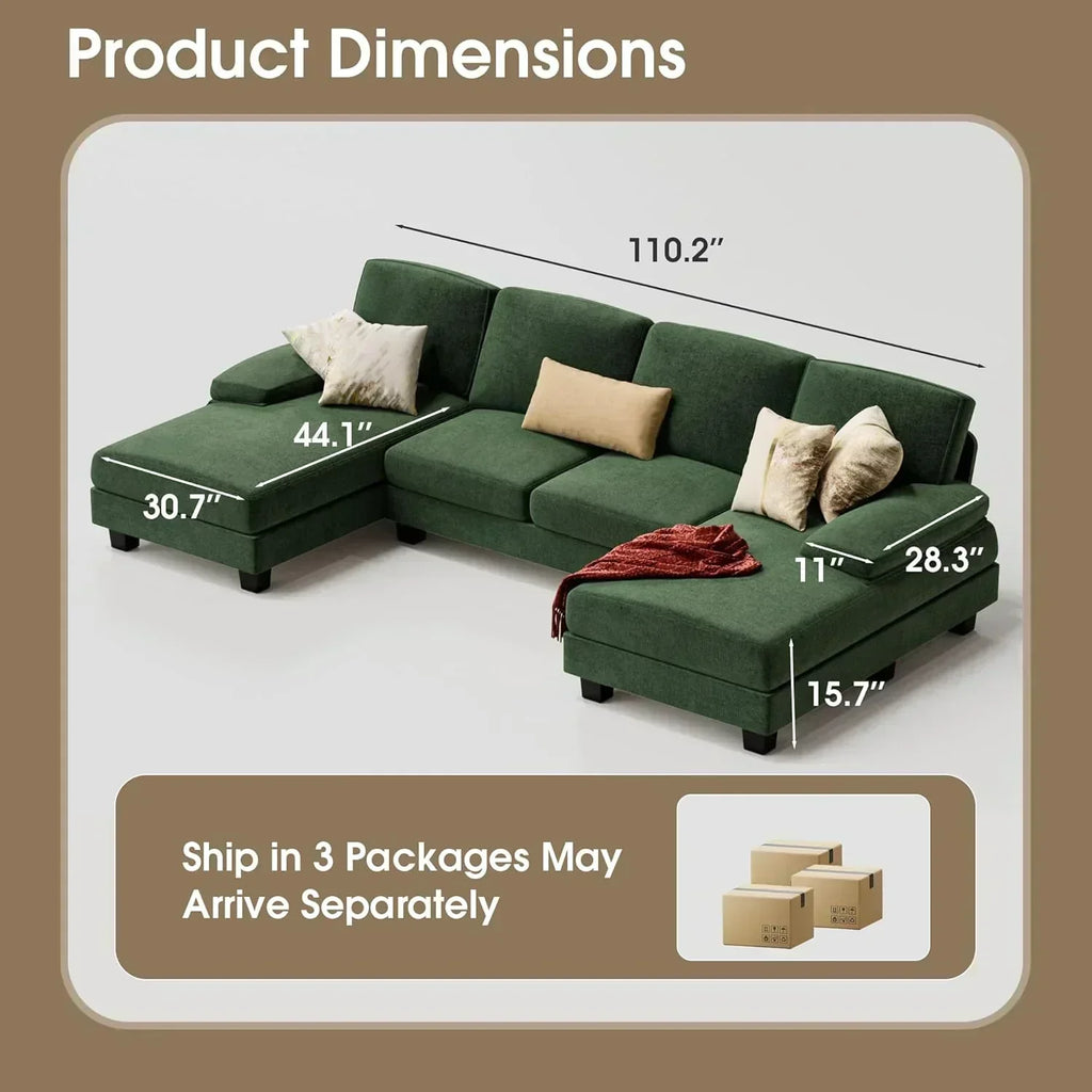 Furmax Sectional Couches for Living Room U-Shaped Sofa Couch Linen Fabric 4 Seat Sofa Set wourant