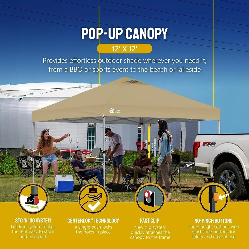 10x10 Pop-Up Awning One-Click Installation Beach Tent Outdoor Sunshade Silver Coated Top wourant
