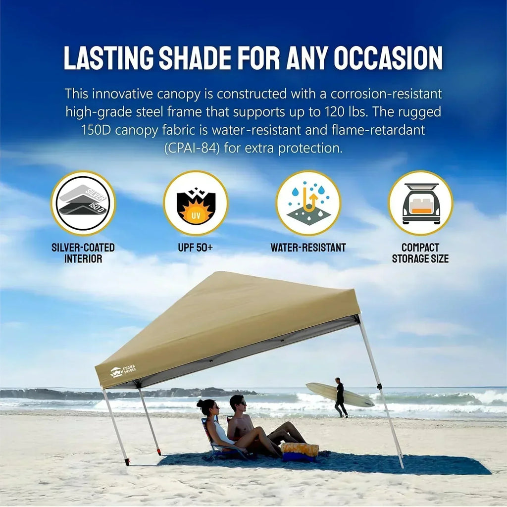 10x10 Pop-Up Awning One-Click Installation Beach Tent Outdoor Sunshade Silver Coated Top wourant