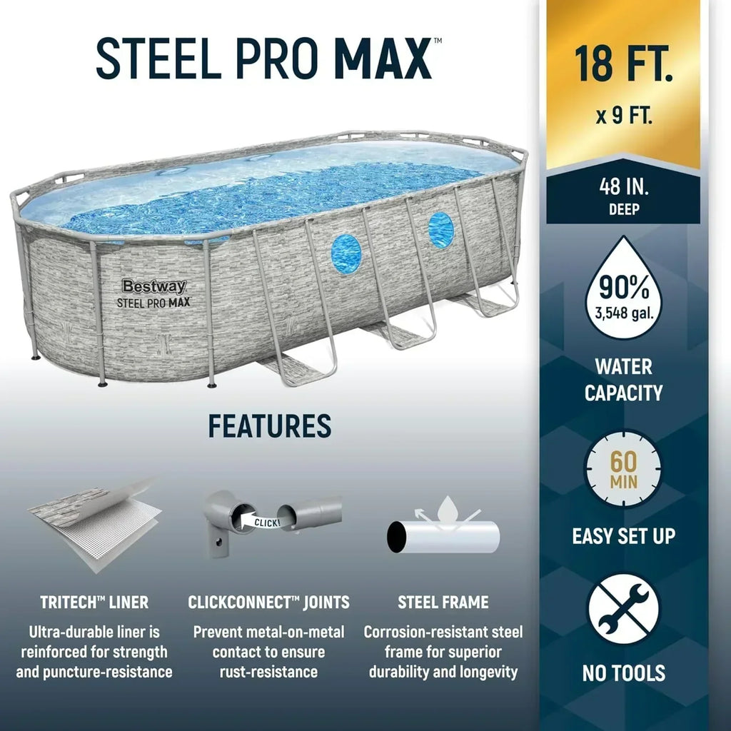 Power Steel Swim Vista Series II 14' x 8' 2" x 39.5" Above Ground Outdoor Swimming Pool Set wourant