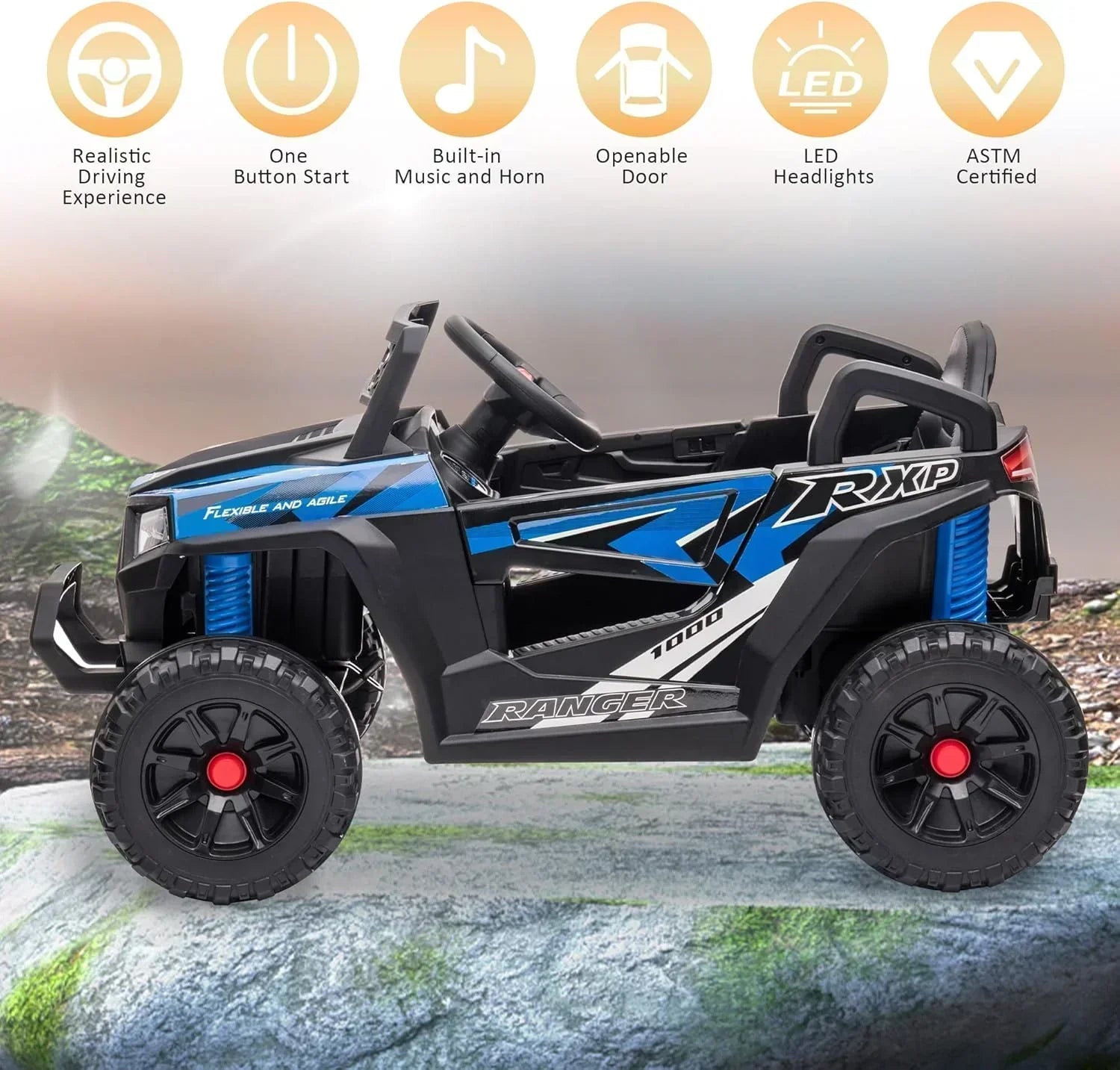 TOBBI 12V Kids Ride on Car Electric Off-Road UTV Truck with Diverse Functions Double Open Doors wourant