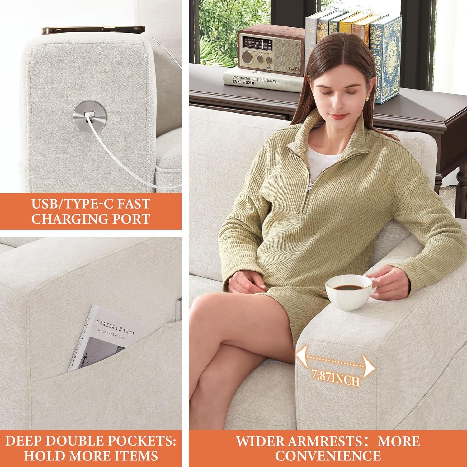 ihanherry 146-inch U-shaped modern sofa modular area cloud sofa wourant