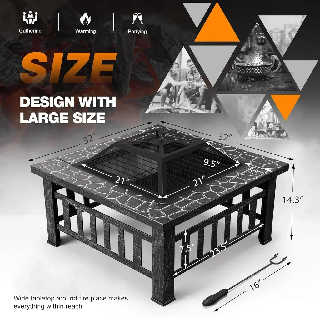 Devoko Outdoor Fire Pit 32 Inch Firepit Table Metal Outdoor Fireplaces with Waterproof Cover wourant