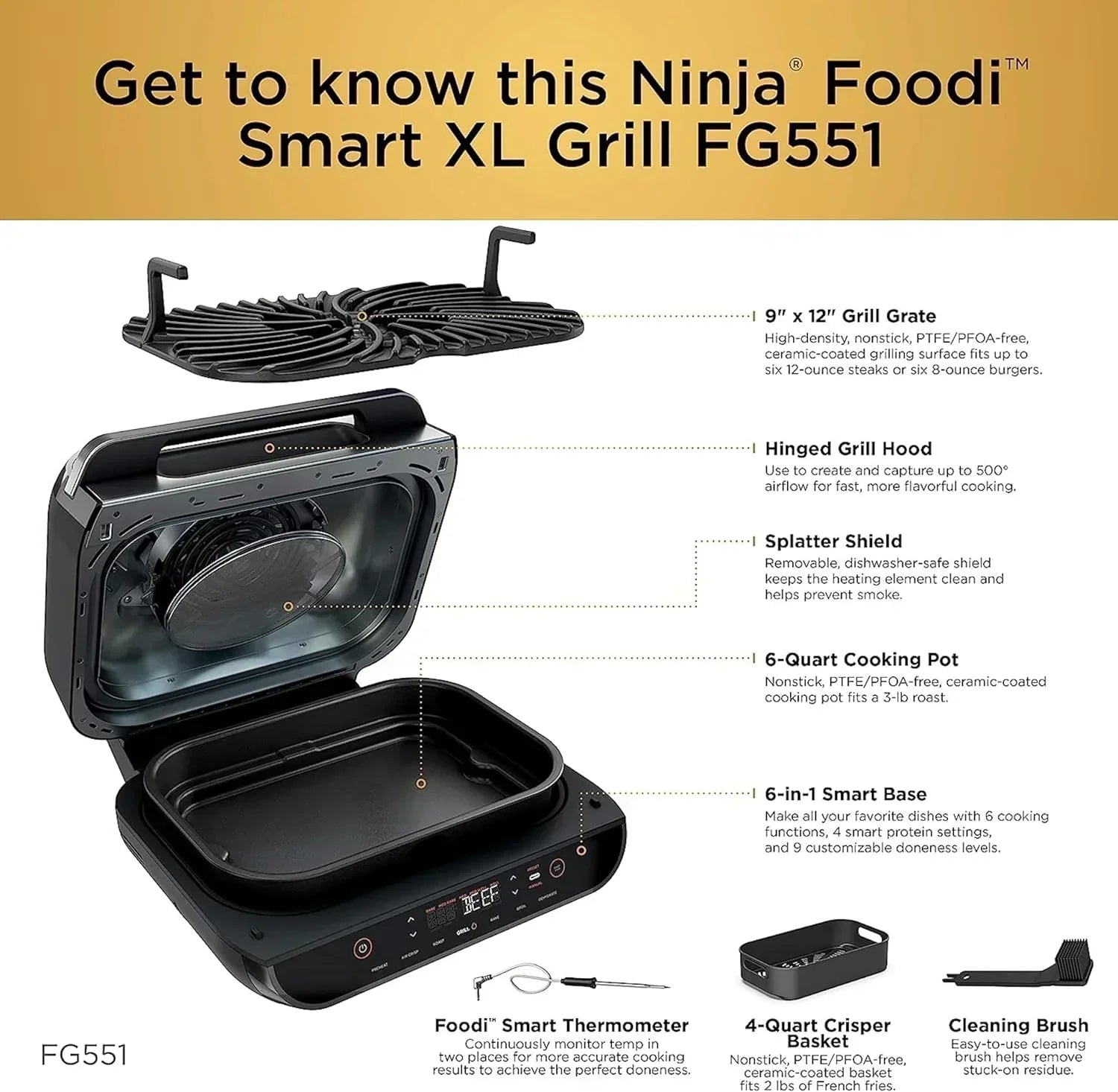 Ninja Foodi Smart XL 6-in-1 Indoor Grill with Air Fry Bake Roast Broil and Dehydrate wourant