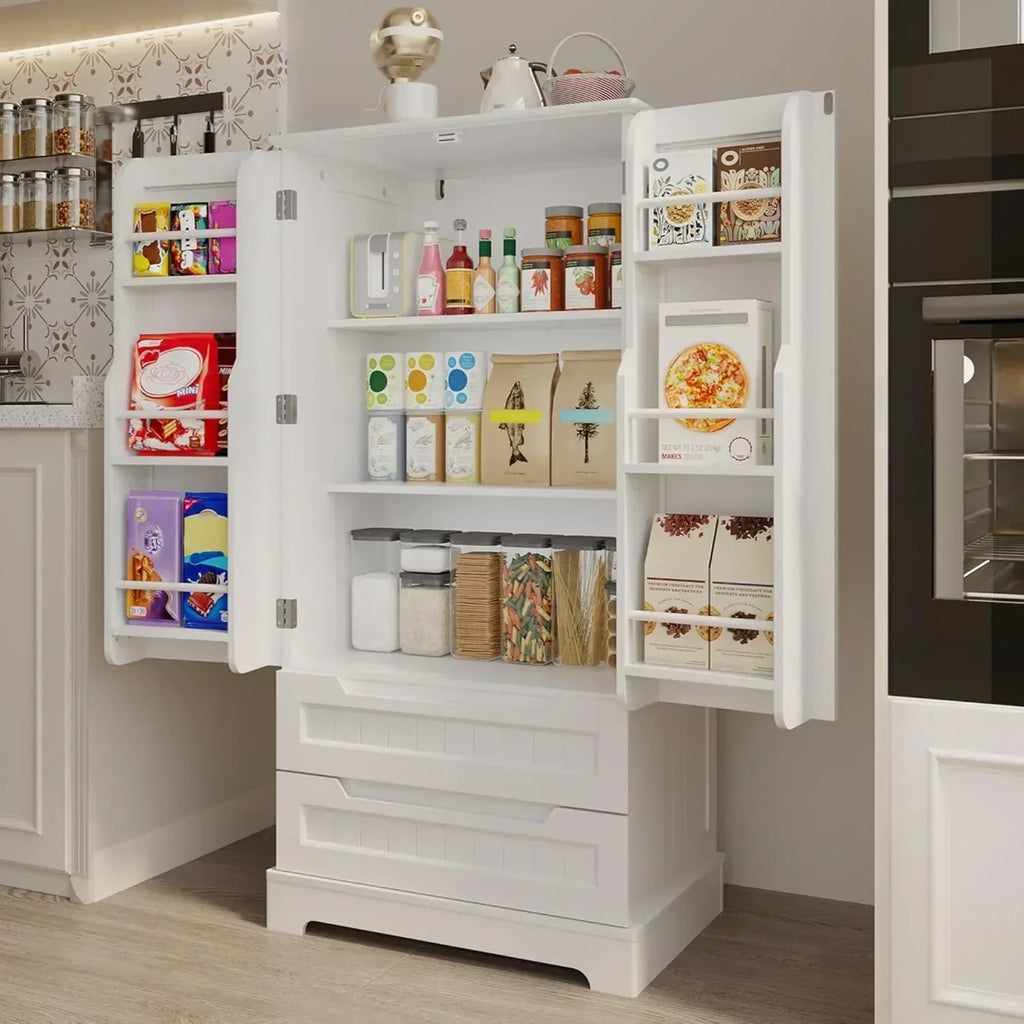Gizoon Kitchen Pantry Cabinet with Drawers Freestanding Bathroom Storage Cabinet with Doors wourant