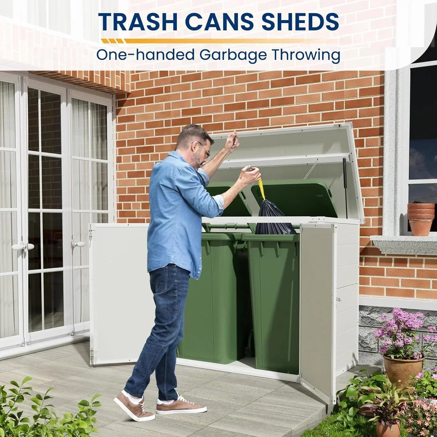 Amopatio 41 Cu Ft Horizontal Outdoor Storage Shed Resin Trash Can Storage Resin Shed Garden Tools wourant