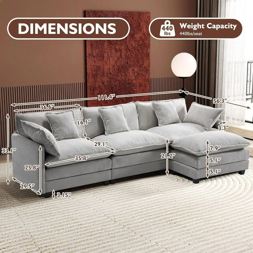 ihanherry 146-inch U-shaped modern sofa modular area cloud sofa wourant