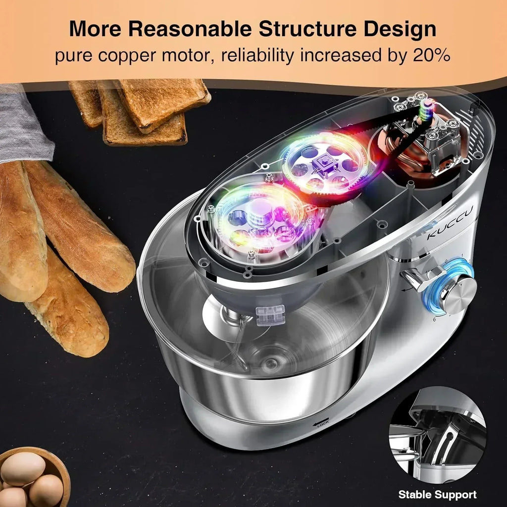Stand Mixer 6.5 Qt 660W 6-Speed Tilt-Head Food Dough Mixer Kitchen Electric Mixer Stainless Steel wourant