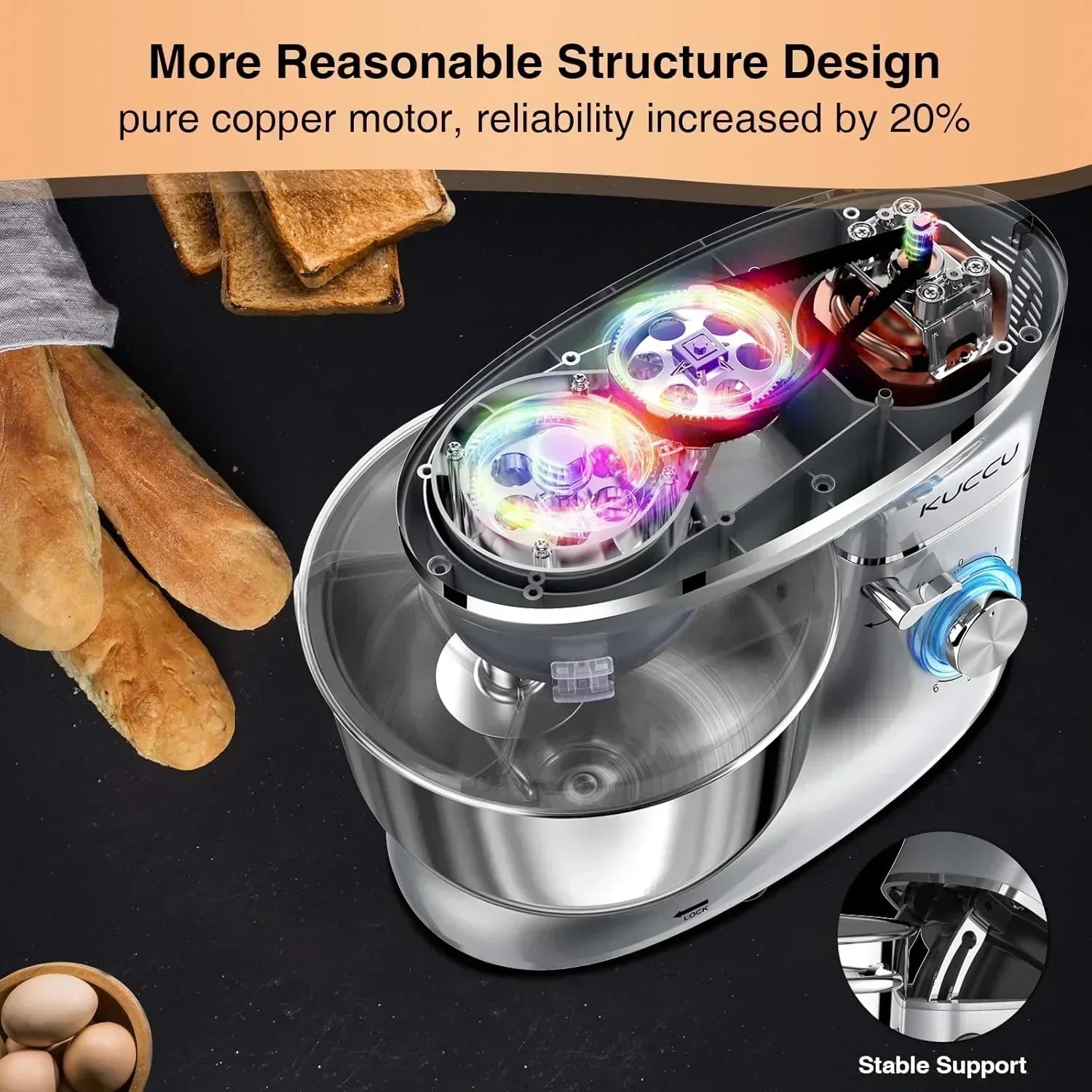 Stand Mixer 6.5 Qt 660W 6-Speed Tilt-Head Food Dough Mixer Kitchen Electric Mixer Stainless Steel wourant