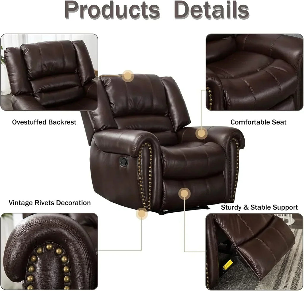 Leather recliner classic traditional manual recliner single sofa for living room wourant
