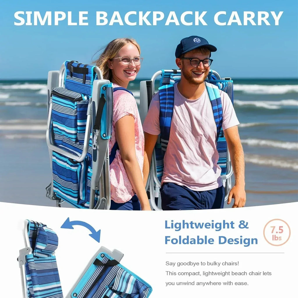 5-Position Aluminum Lay Flat Tall Backpack Beach Chairs 2 Pack Compact Portable Beach Chairs wourant