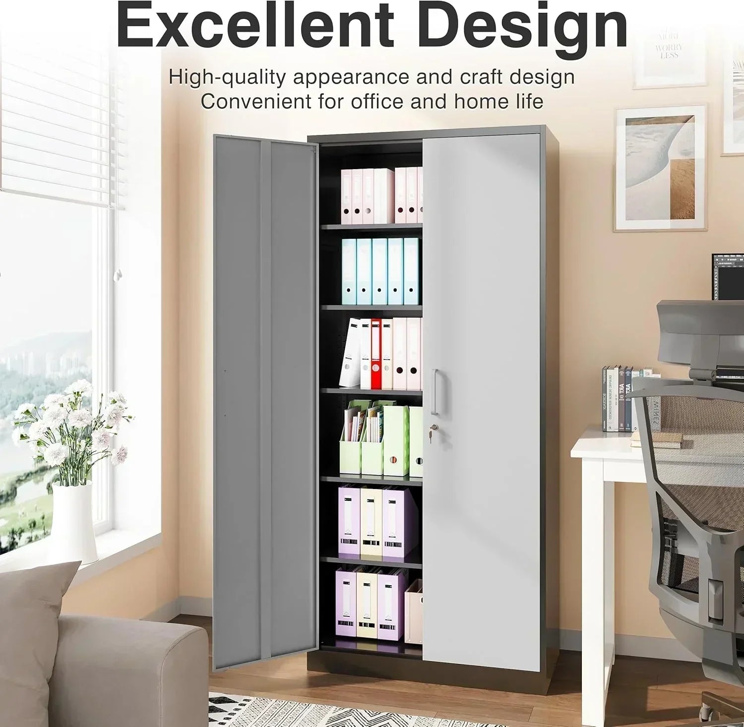 Metal Storage Cabinet with 2 Doors and 6 Shelves Black Metal Cabinet Garage Storage Cabinet wourant