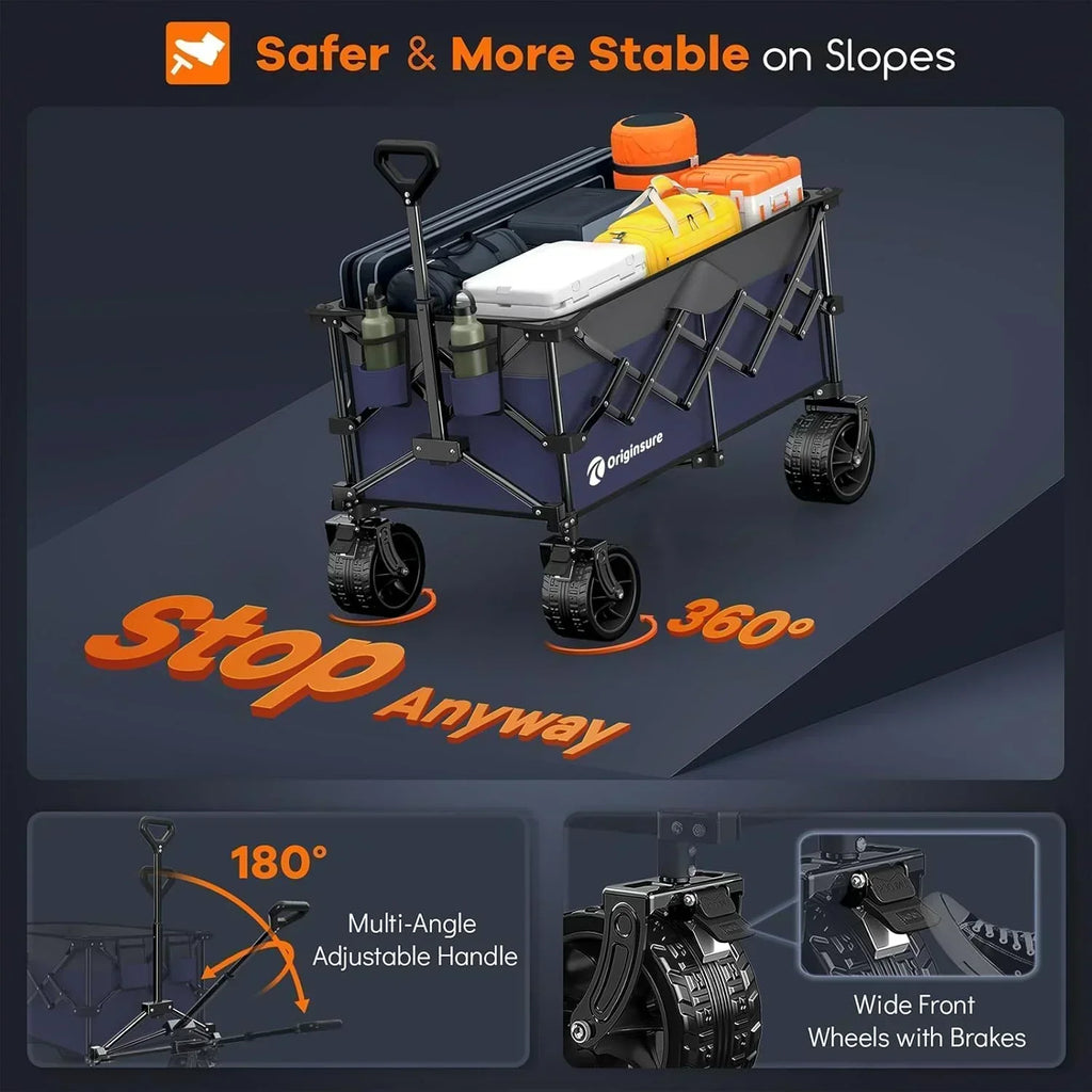 38" long foldable four-wheel stroller 460 lb capacity 220 liter folding beach stroller wourant