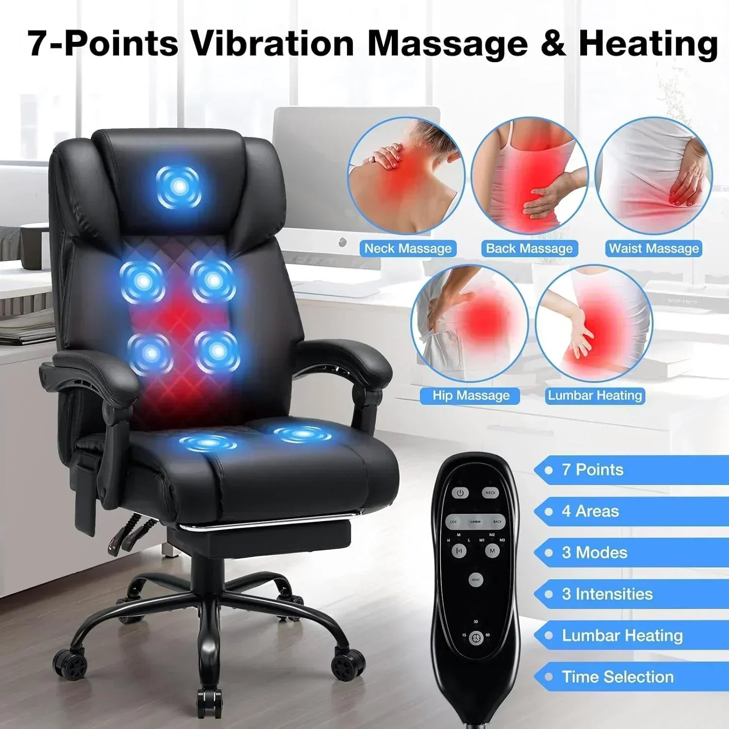 Massage office chair with heating function Reclining high back home office desk chair wourant