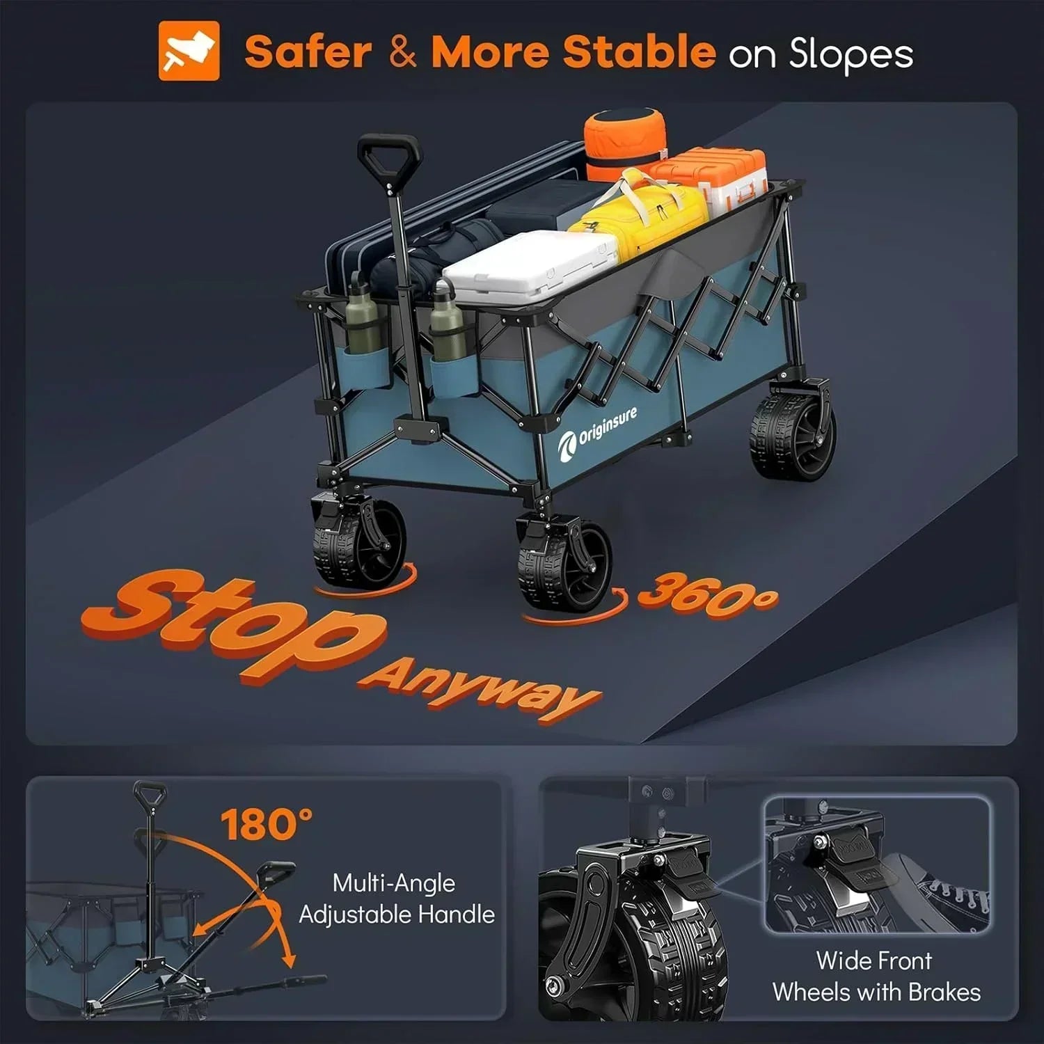 38" long foldable four-wheel stroller 460 lb capacity 220 liter folding beach stroller wourant