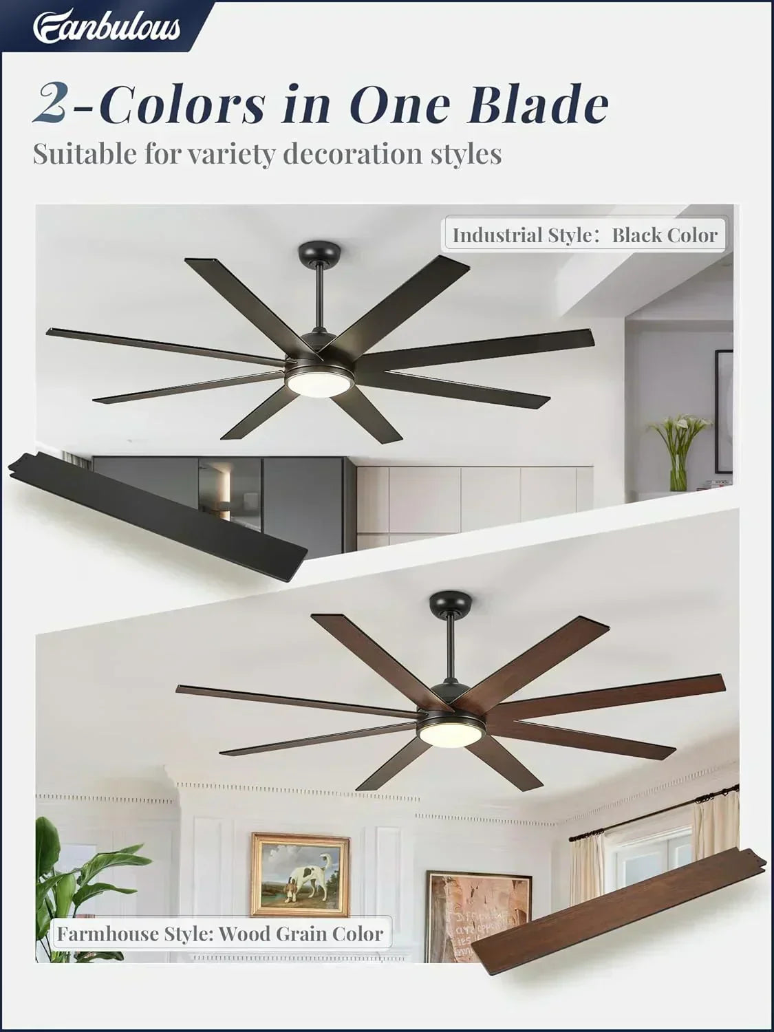 Ceiling Fan Indoor/Outdoor 8 Blades 65 inches wourant