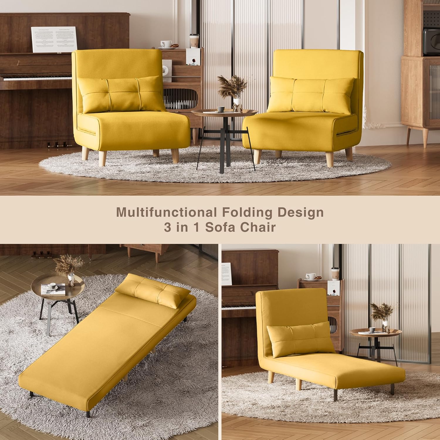 3-in-1 sleeper chair bed convertible chair bed futon sofa with adjustable backrest wourant