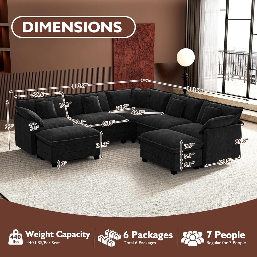 ihanherry 146-inch U-shaped modern sofa modular area cloud sofa wourant