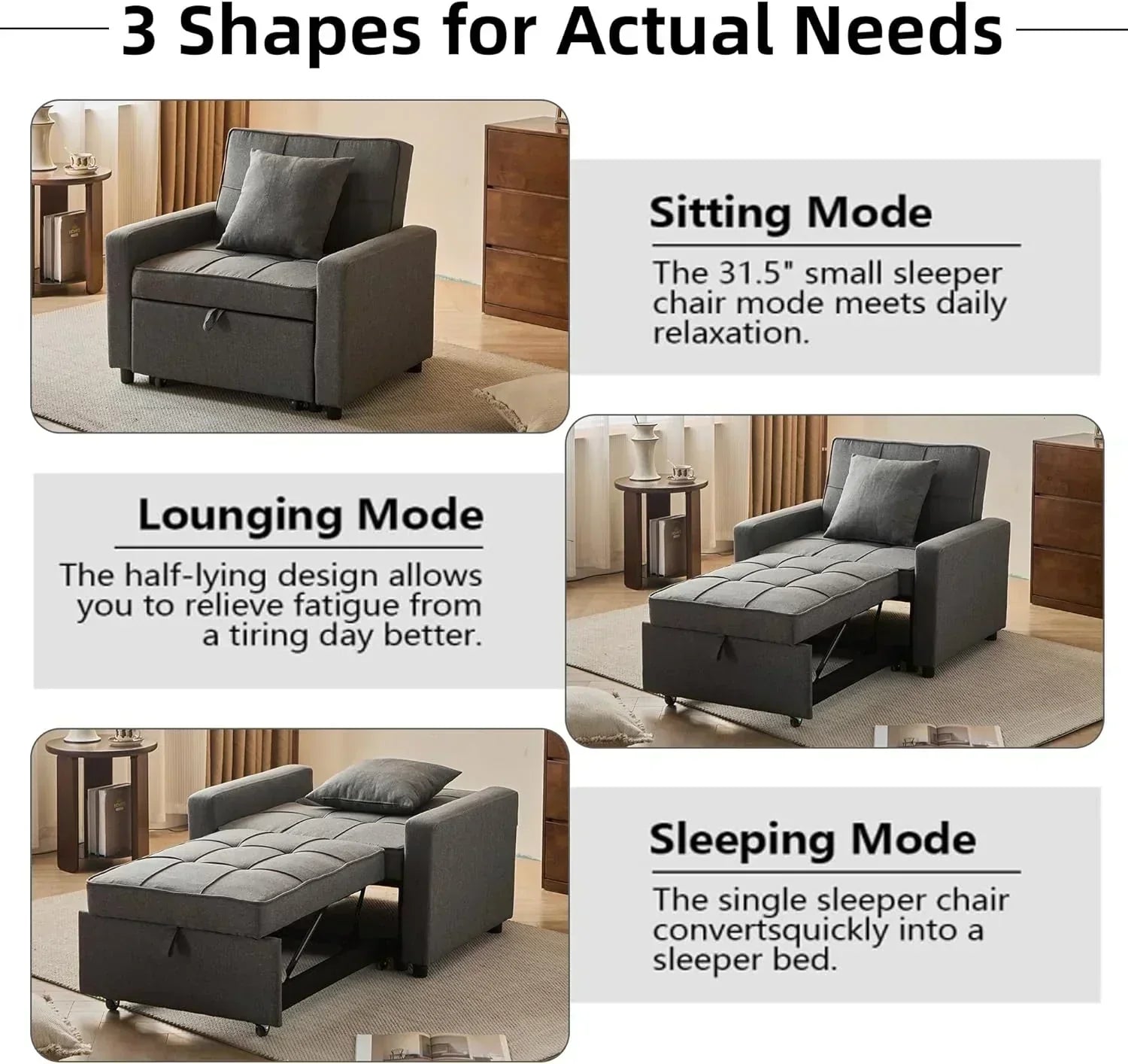 Sofa Bed Chair Convertible Sleeper Sofa with Pull-Out Bed wourant