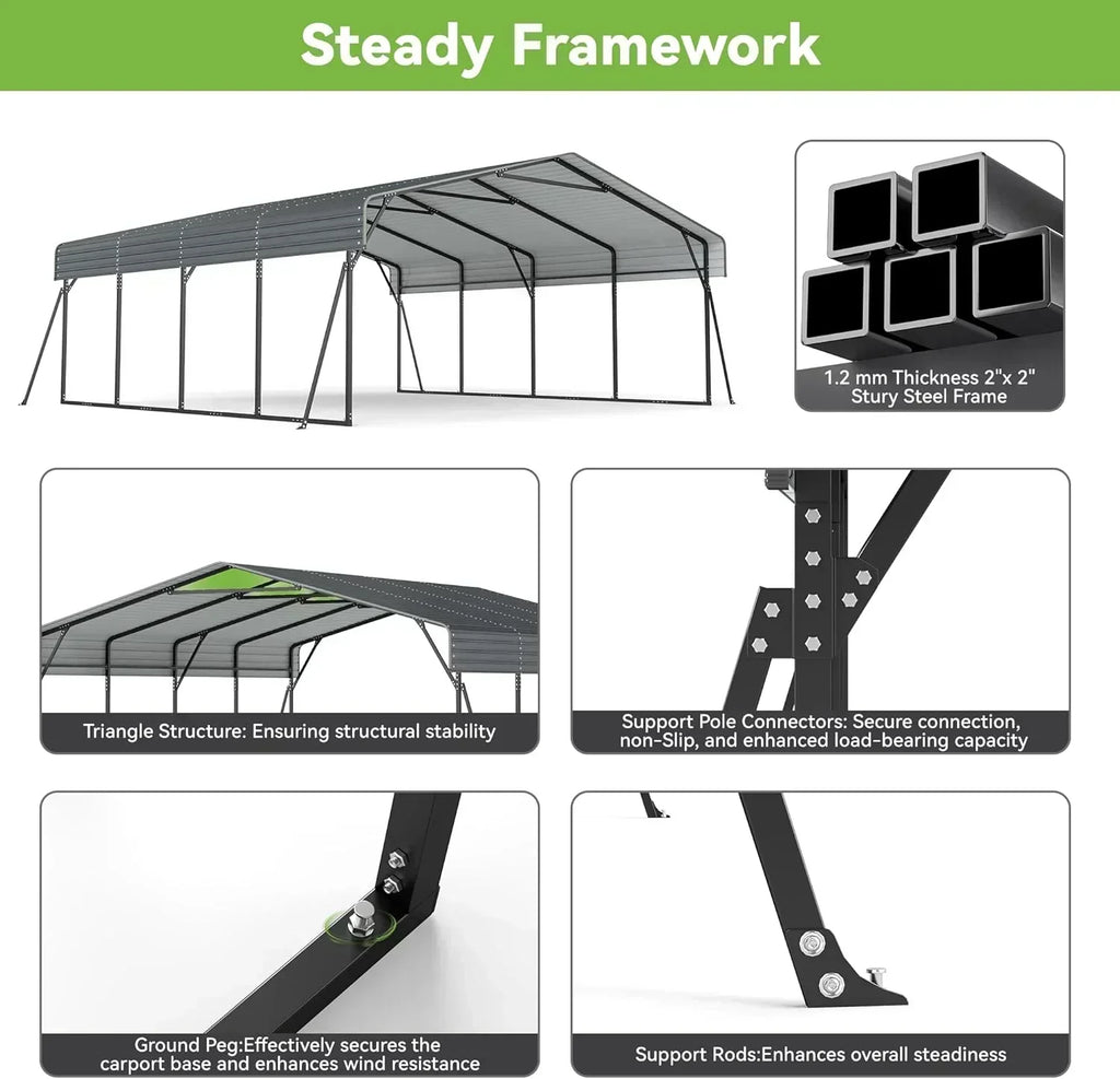 10'x15' Heavy Duty Metal Carport Outdoor Garage Car Shelter Shade with Heavier Frame wourant