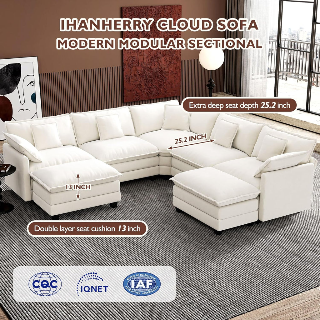 ihanherry 146-inch U-shaped modern sofa modular area cloud sofa wourant
