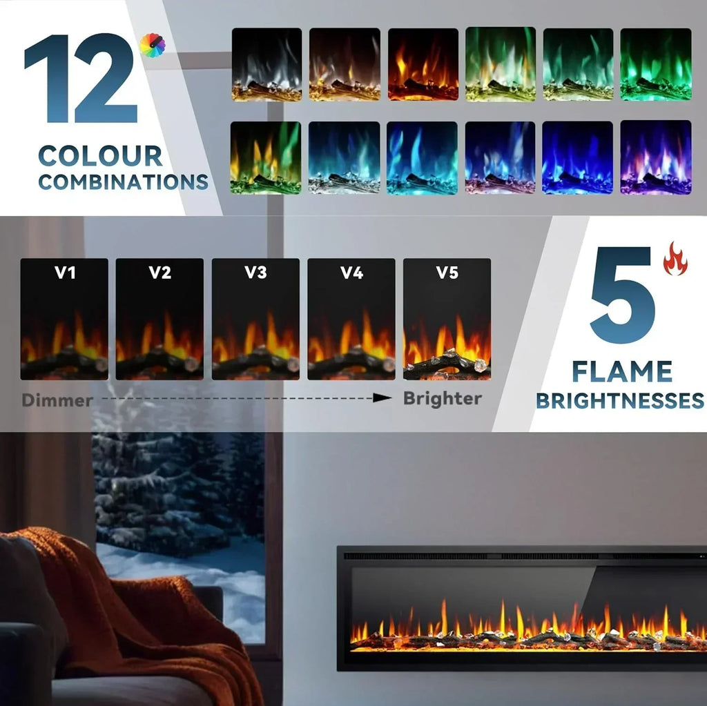 EUHOMY 50 Inch Electric Fireplace Wall Recessed Adjustable Flame Color Fireplace Heater wourant