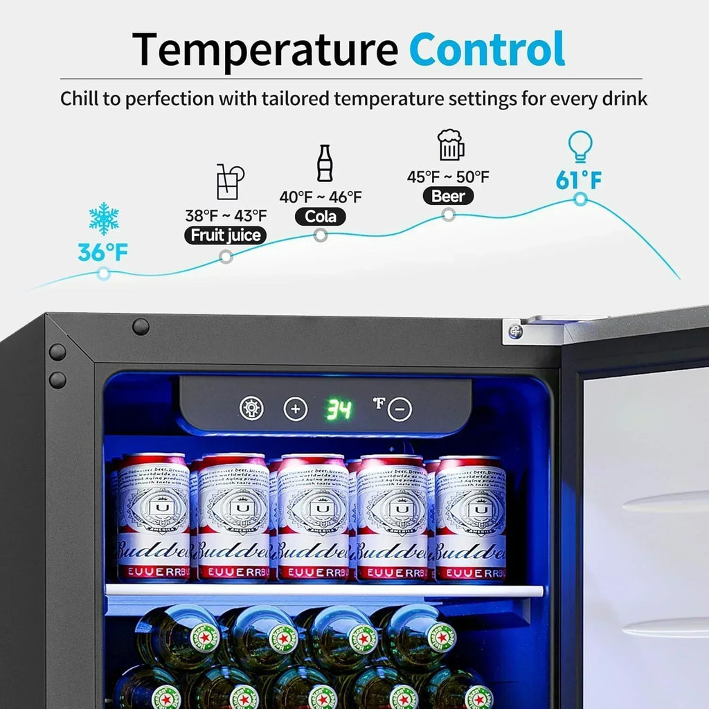 Beverage Refrigerator Cooler 126 Can Mini Fridge Glass Door for Drinks Soda Beer Wine Refrigerator wourant