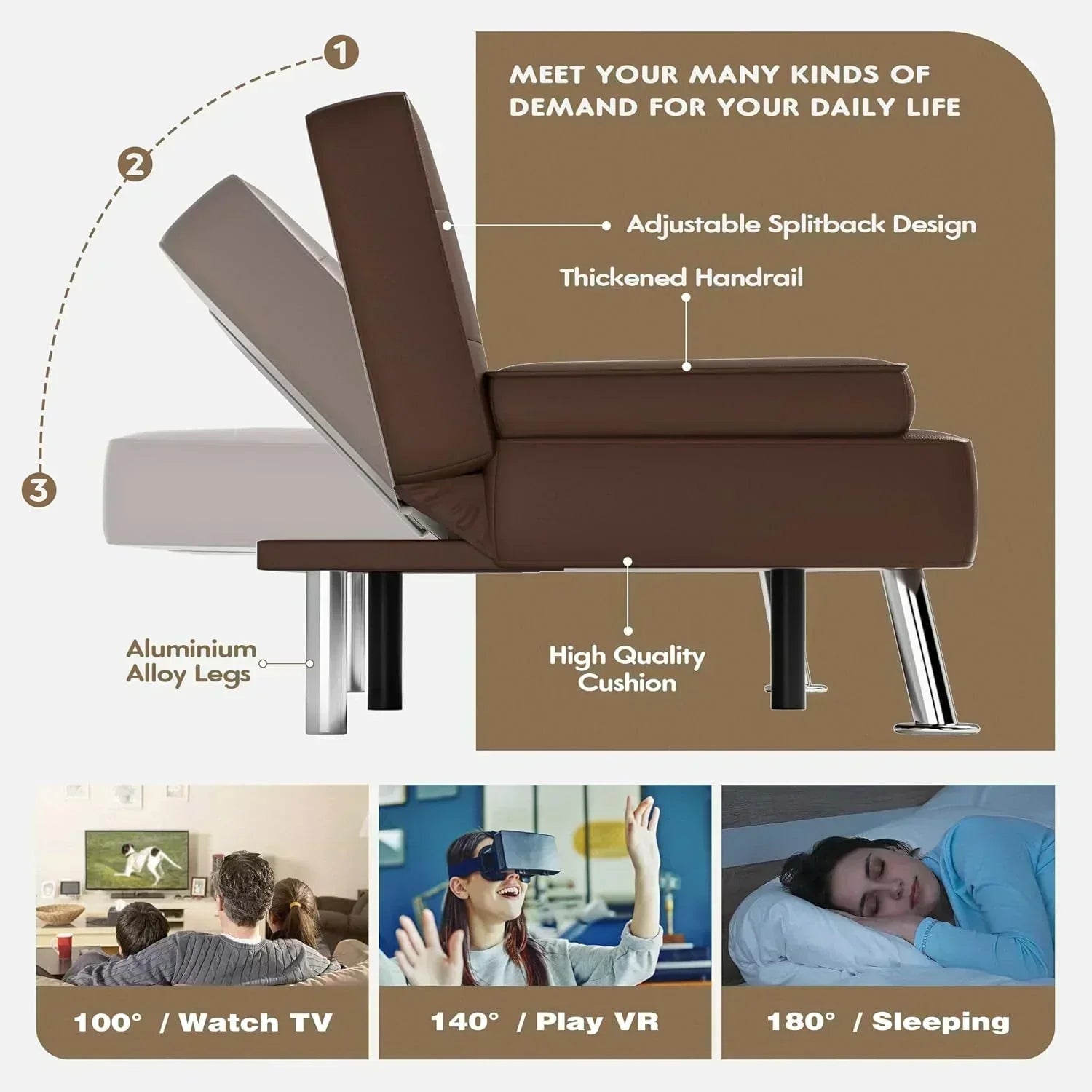 Homall Futon Sofa Bed Leather Futon Couch with Armrests Adjustable Recliner Sleeper Sofa Bed wourant