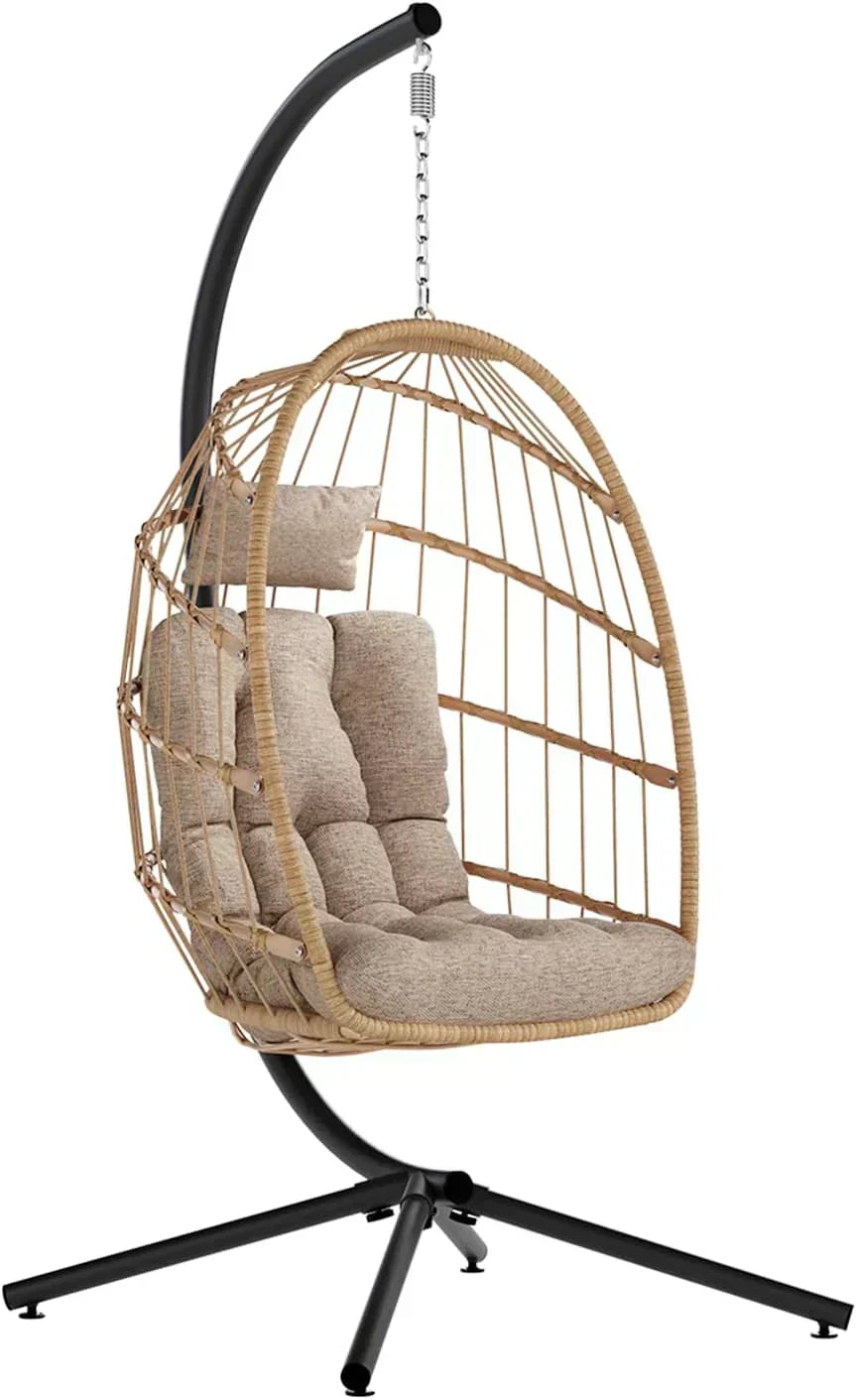 SWITTE Egg Chair Outdoor with Stand Indoor Wicker Hanging Egg Swing Chair with Cushion wourant