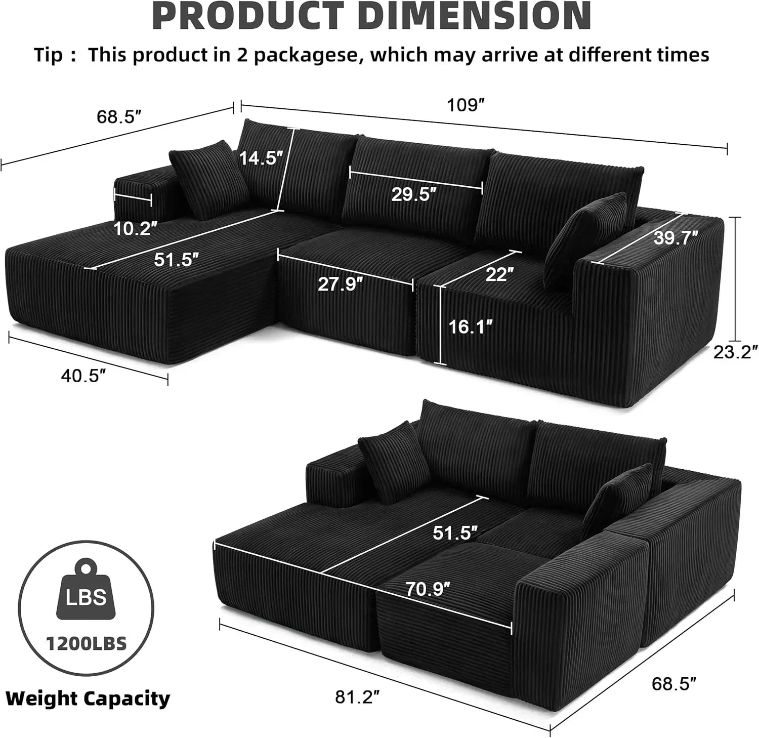 108-inch modular sofa cloud modular sofa with deep seat and reclining chair upholstered sofa wourant