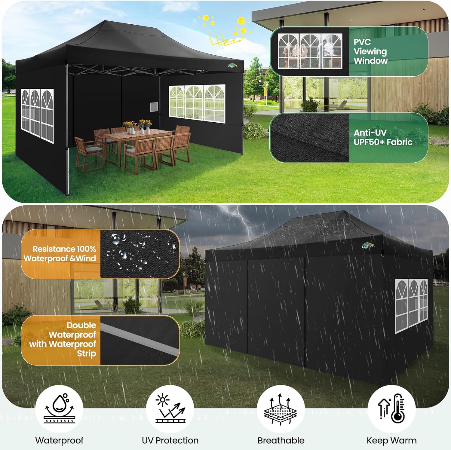 COBIZI 10x20 Heavy Duty Pop up Canopy Tent 6 sidewalls Commercial Canopy Wedding Party Tents wourant