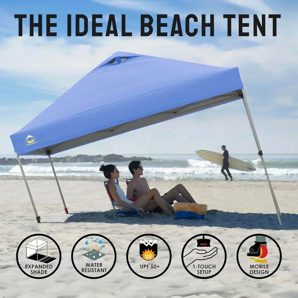 10x10 Pop-Up Awning One-Click Installation Beach Tent Outdoor Sunshade Silver Coated Top wourant