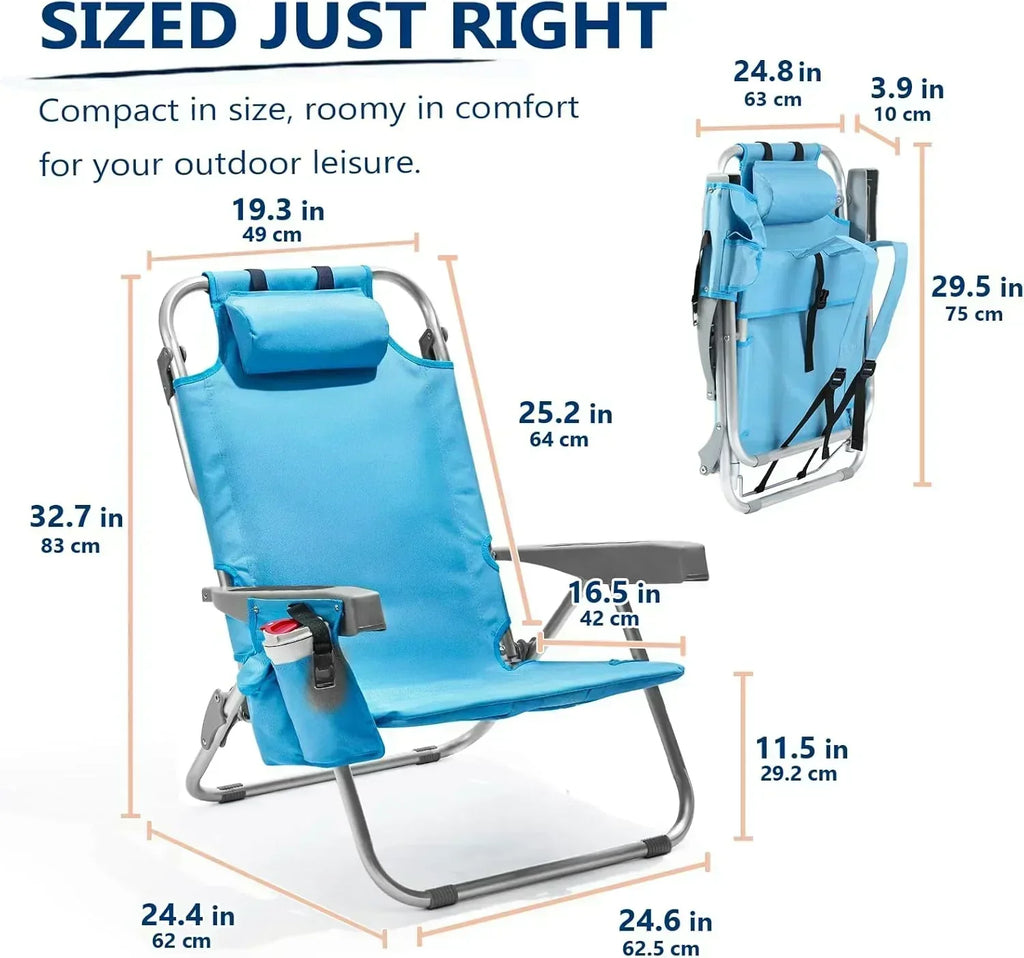 5-Position Aluminum Lay Flat Tall Backpack Beach Chairs 2 Pack Compact Portable Beach Chairs wourant