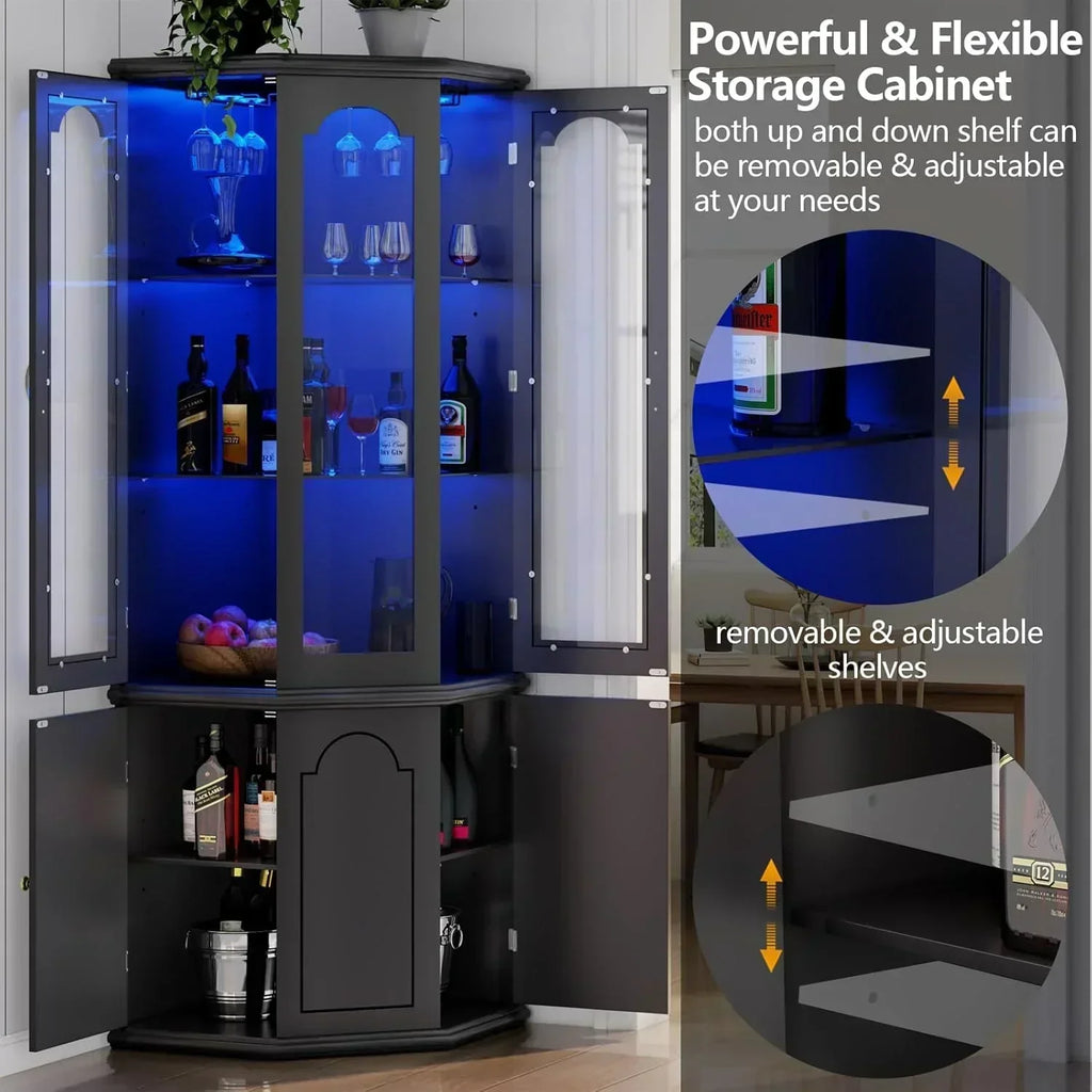 Corner wine cabinet with LED lights tall modern wine cabinet home bar wine storage cabinet wourant